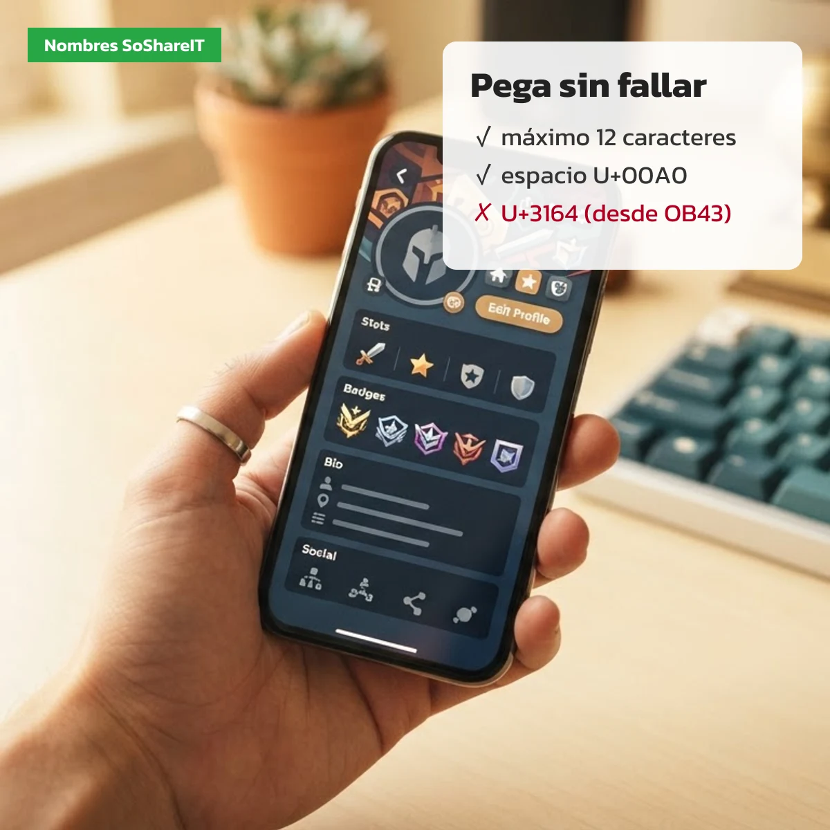 Pegar el nombre en Free Fire: máximo 12 caracteres y espacio U+00A0